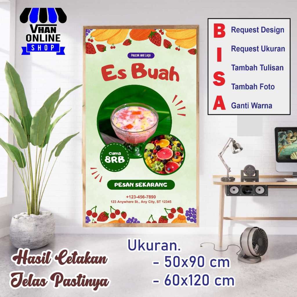 Cetak Banner MMT Spanduk Es Buah Viral, Minuman Segar Keren Bagus