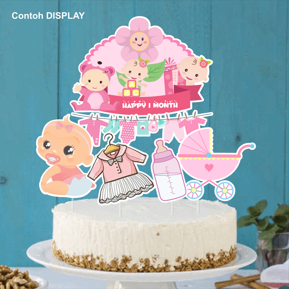Topper Kue Cake Kertas Baby 1 Month Lucu Keren Kartun