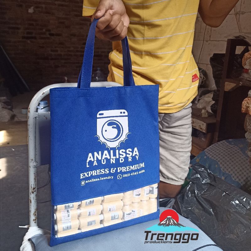 

Tas Spunbond Jahit Mika include Sablon Desain Custom Suka suka