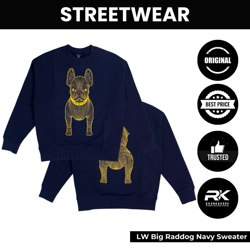 Lifework Big Yellow Raddog Sweater Navy 100% Authentic