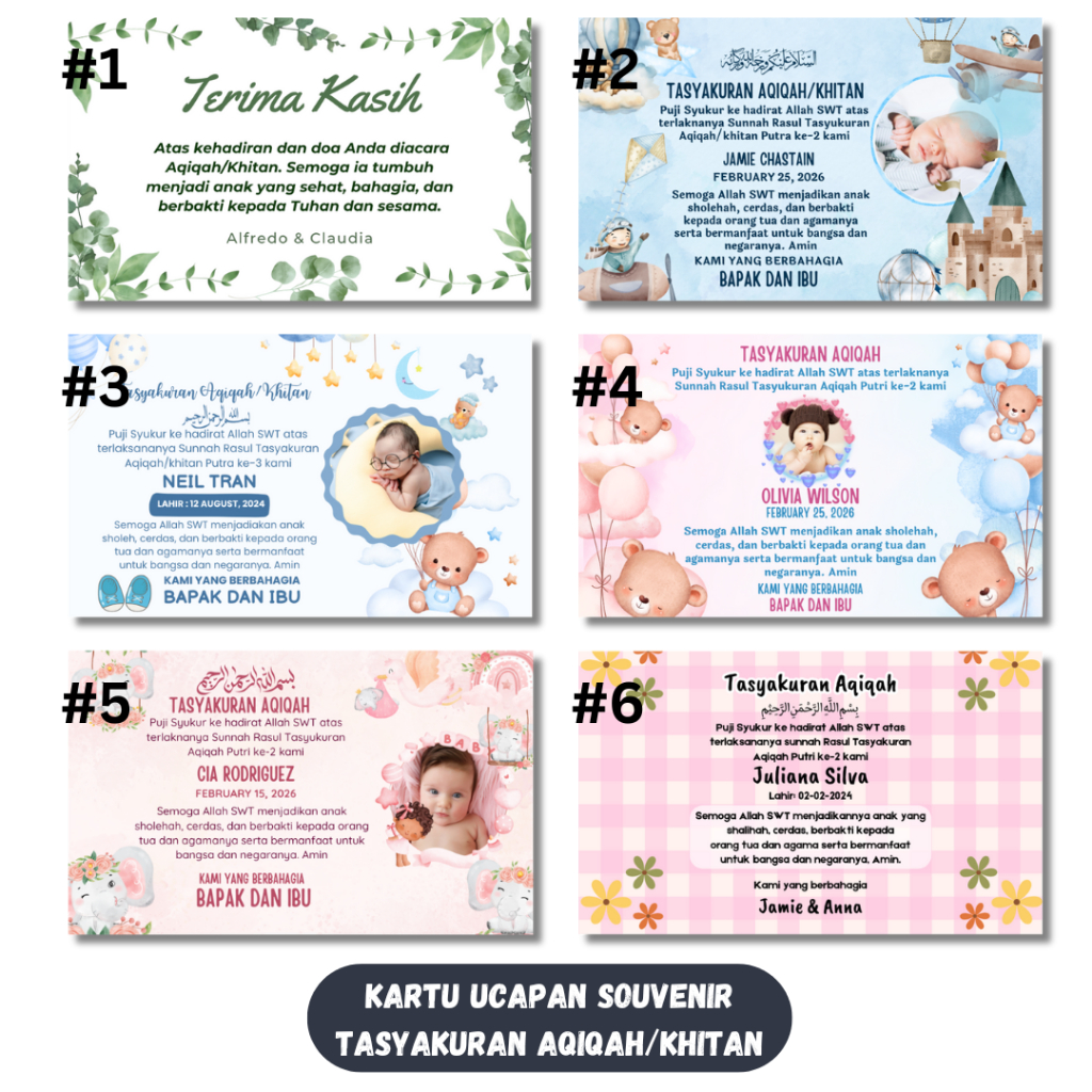 Kartu Ucapan Tasyakuran Syukuran Sukuran Aqiqah Akikah Khitan Khitanan | Kupon Souvenir Ucapan Tasya