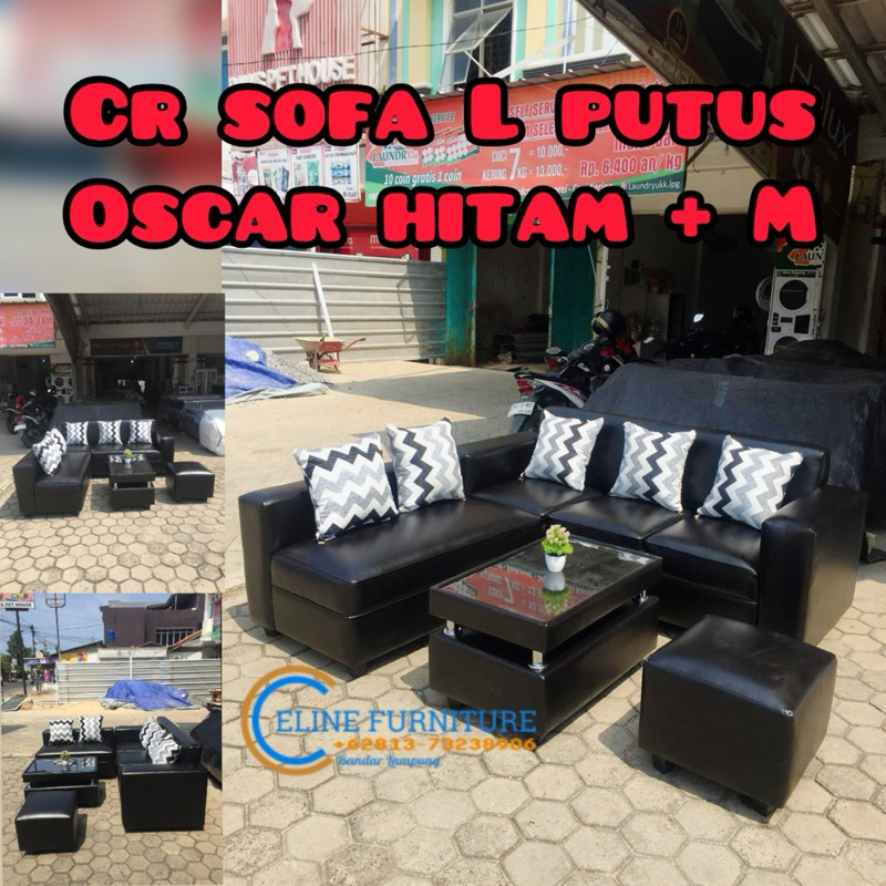 Sofa L Putus Full Oscar Hitam + Meja