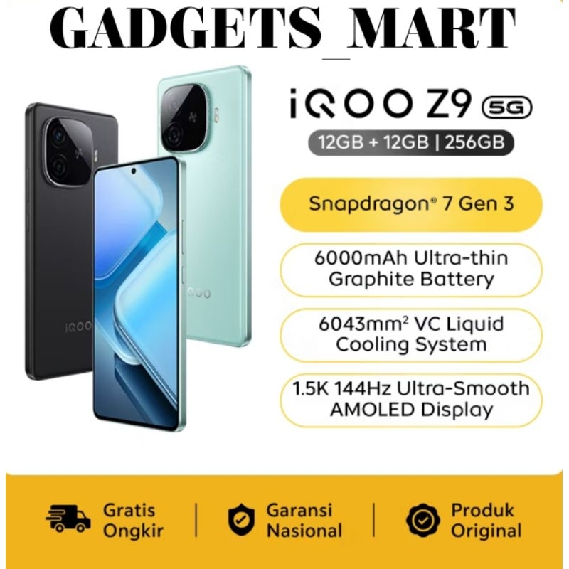 Iqoo Z9 5G 12GB 256GB  | Snapdragon 7 Gen 3 144Hz Ultra-Smooth AMOLED Display Battery 6000mAh 80W Fl