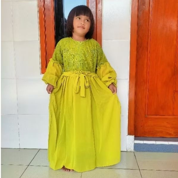 gamis anak princess ceruty kombinasi brokat 5 - 7 tahun