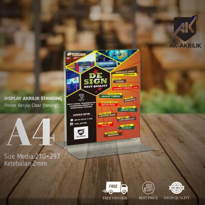

⚡Ready & Eklusif⚡ Acrylic Tempat brosur / Tent holder / Price list / Qris barcode / No meja - Ukuran A4 Type T