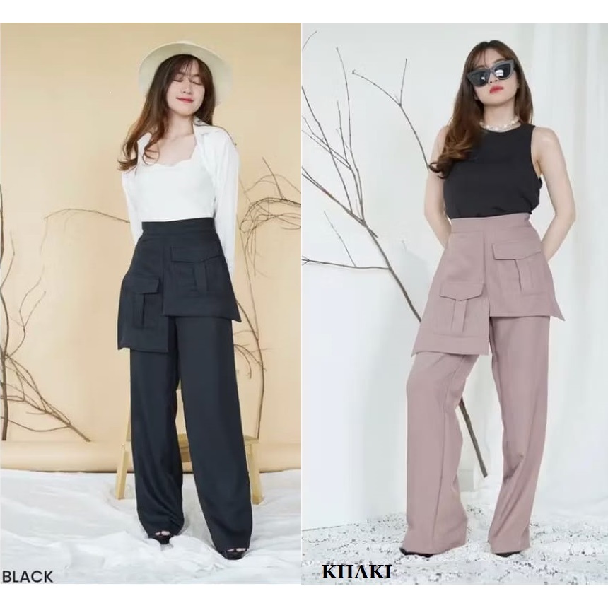 Malika Pocket Palazzo Pants Celana Panjang Kulot