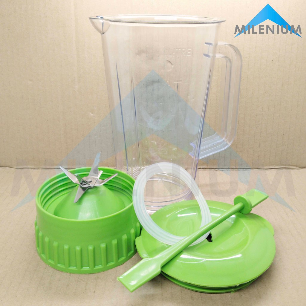 Blender Mounting + Gelas SET JUS Miyako Gear Kopel Plastik FULL SET Warna HIJAU / Pisau Blender 1L