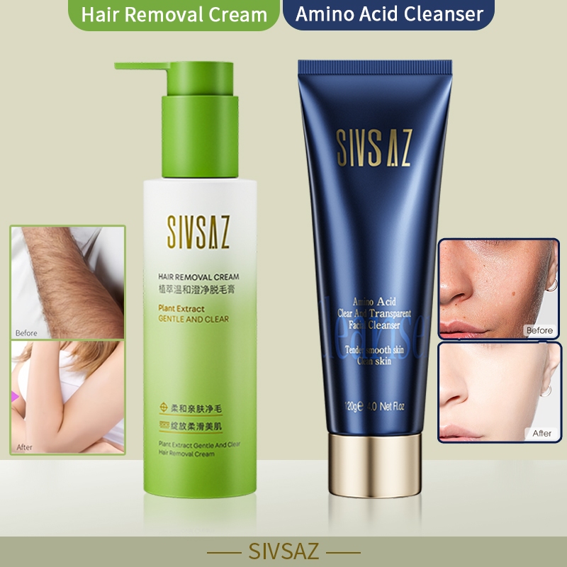 SIVSAZ Hair Removal Cream 120ml + Amino Acid Facial Cleanser 120ml