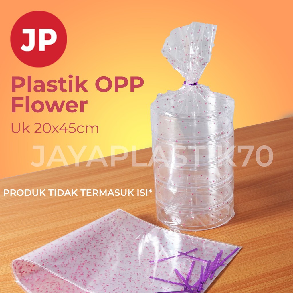 

Plastik Ultah Flower Uk: 20x45cm UNTUK TOPLES 250ML Plastik souvenir OPP pembungkus makanan + Pita kawat isi 12