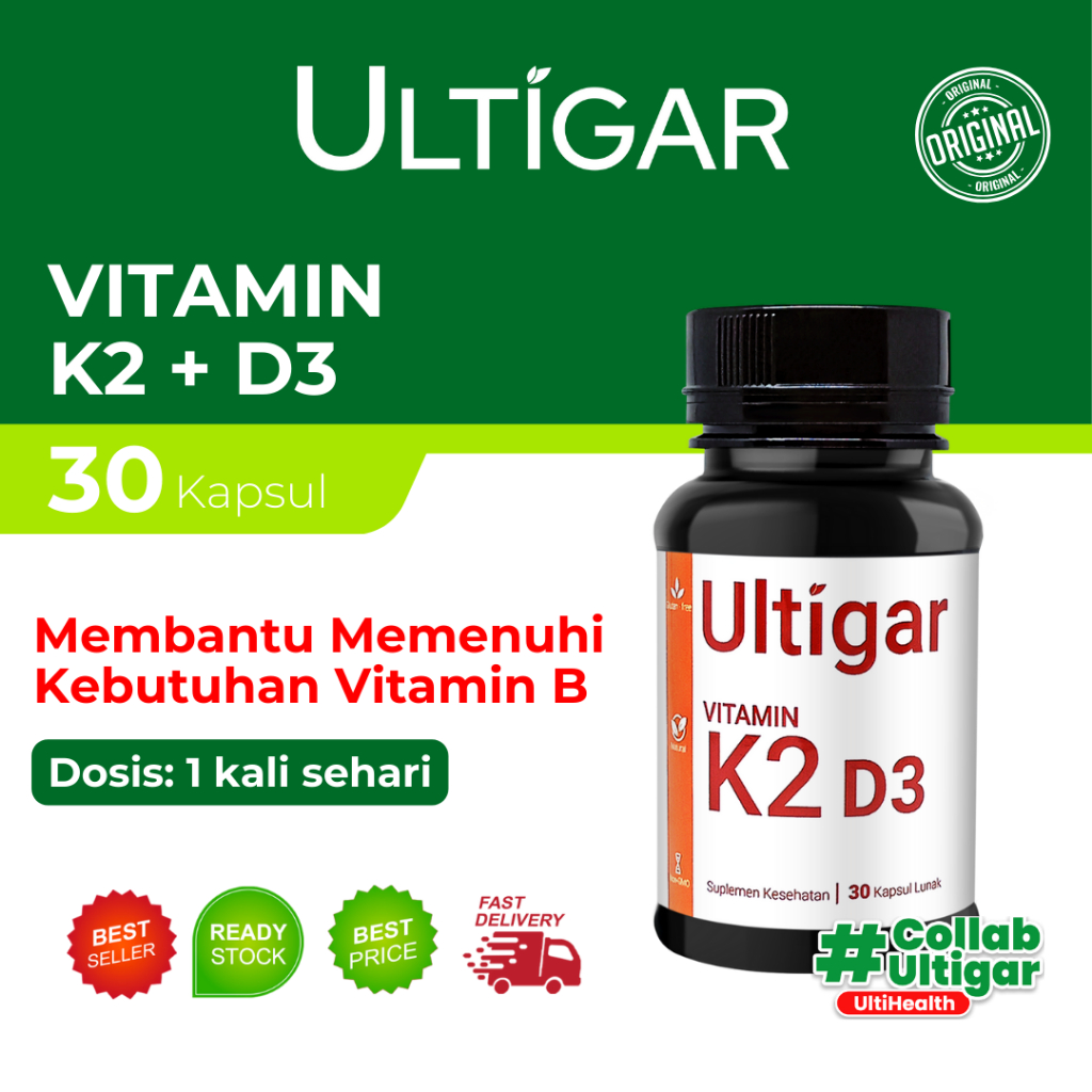 Ultigar Vitamin K2 + D3 -  K2 120 mcg D3 400 IU - Botol isi 30 Kapsul Lunak - Suplemen Kesehatan