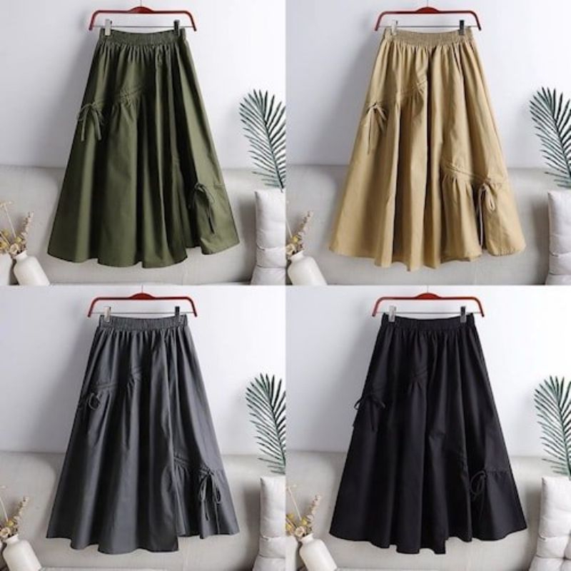rok serut bahan linen