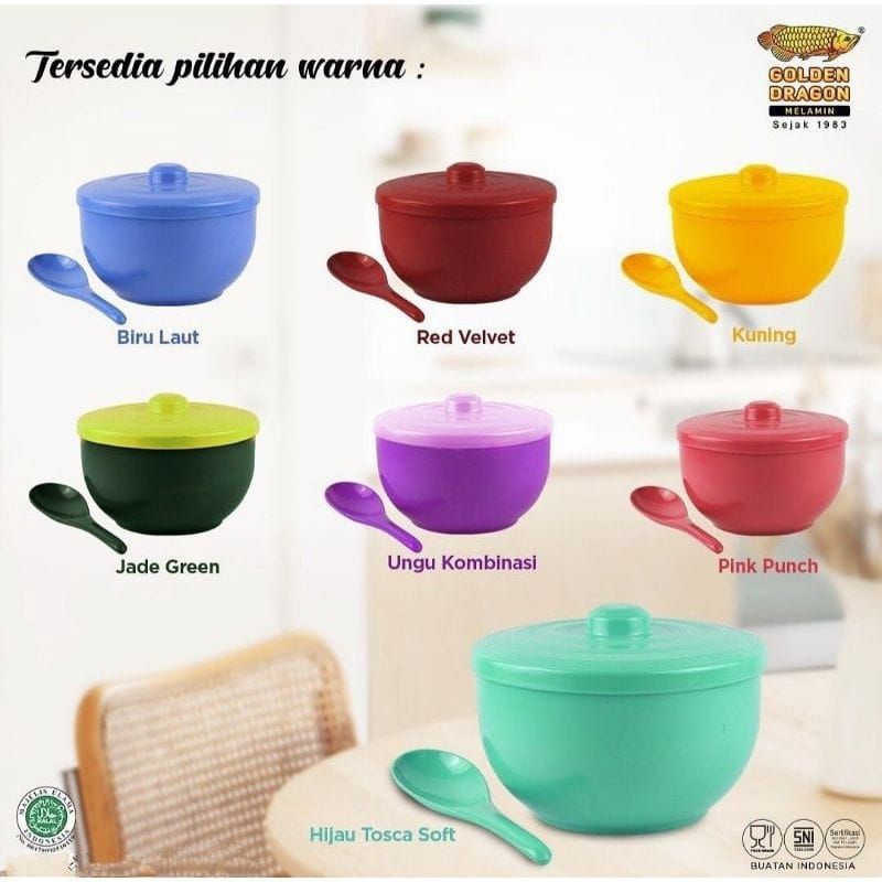 Mangkok/sangku nasi tutup melamin T0408 golden dragon