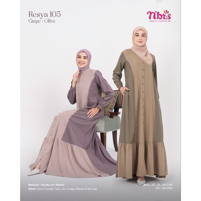 Nibras Gamis Resya 105 | Gamis Nibras Terbaru 2024 | Gamis Nibras Kekinian | Gamis Grape | Gamis Oli