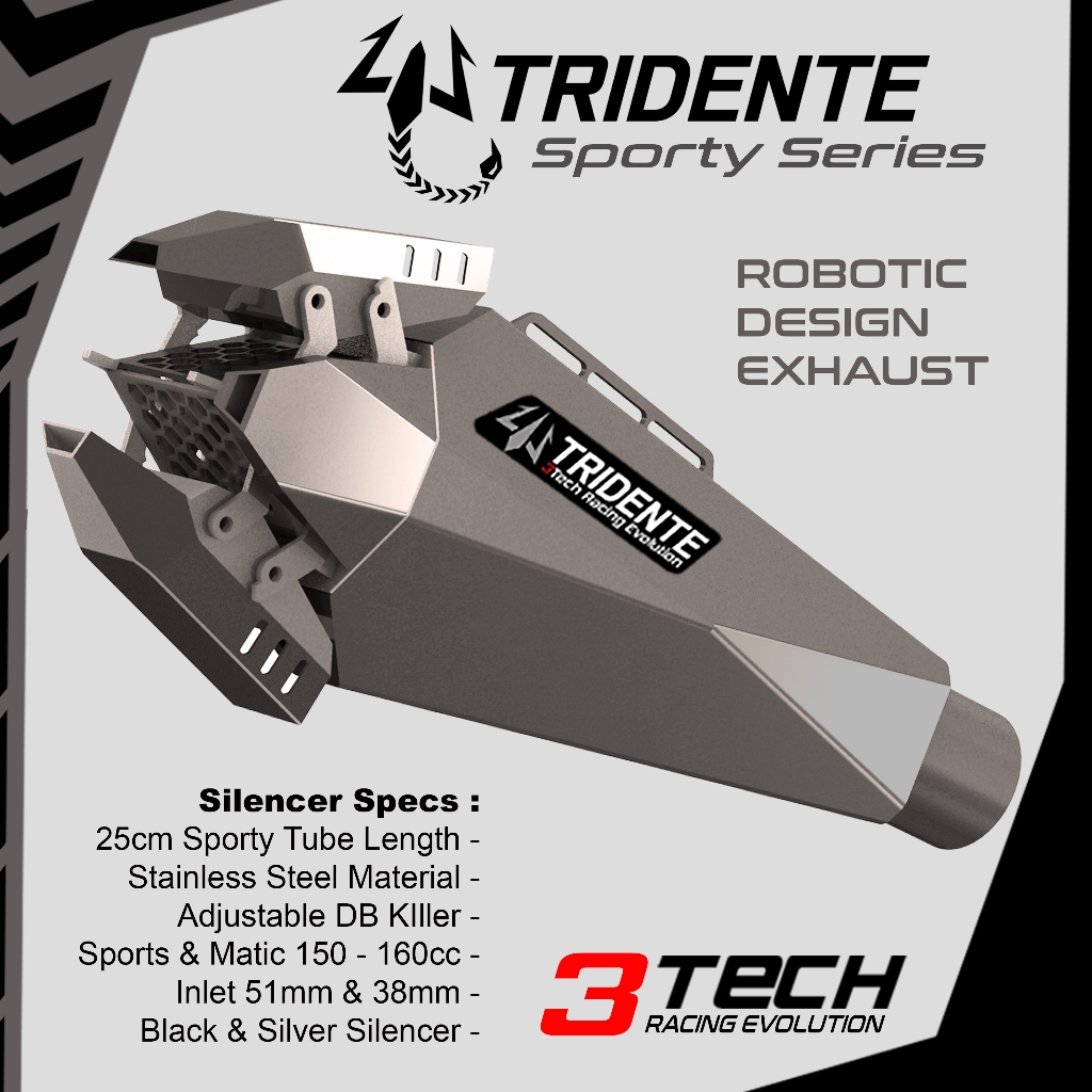 250cc 1 silinder Fullsystem Knalpot Tridente Scorpion Robotic Design Ninja Mono Xmax Forza Scorpio