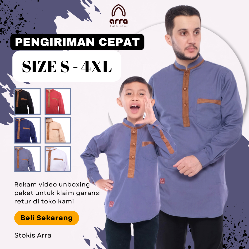 Arra Al Qarni Series Baju Koko Kurta Pakistan Couple Ayah Dan Anak Laki Laki Lengan Panjang Jumbo