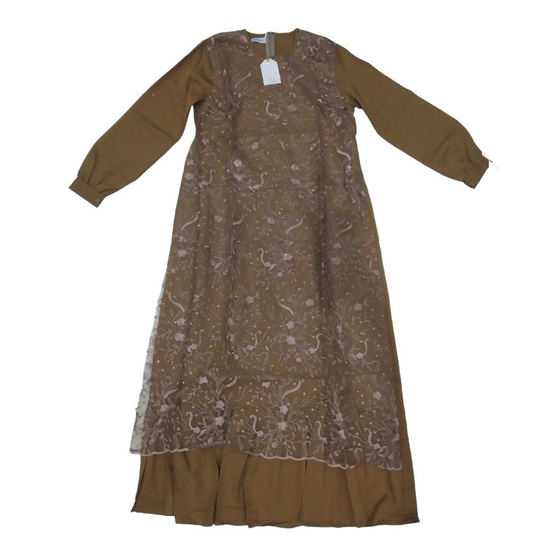NEW Maya Dress warna Milo Size L by Welly Boutique Gamis Brukat Wanita Gamis Cantik Gamis Pesta Gami
