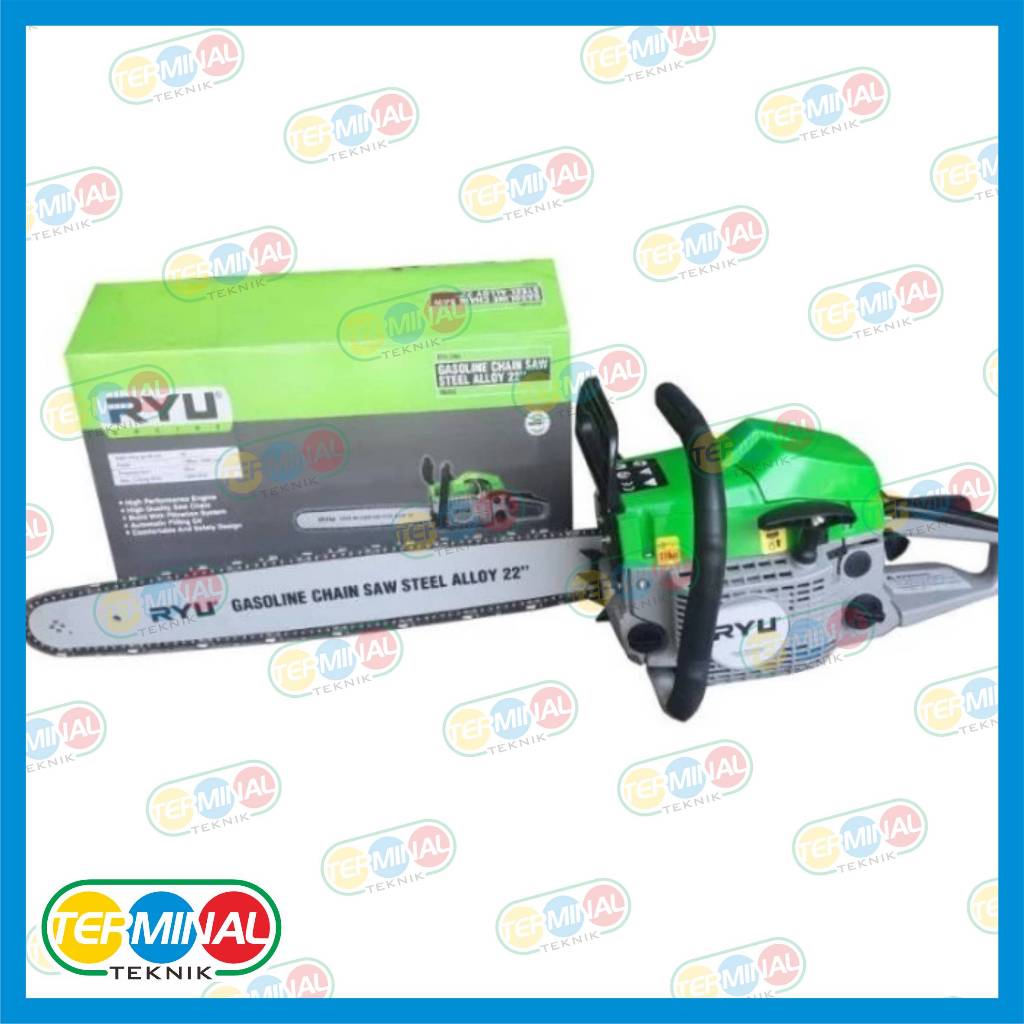 RYU GASOLINE CHAIN SAW STEEL ALLOY 22" - MESIN POTONG KAYU - SENSO
