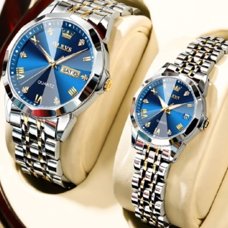 OLEVS Jam tangan Couple Pasangan Original Kalender Bercahaya Luminous Analog Couple Watch