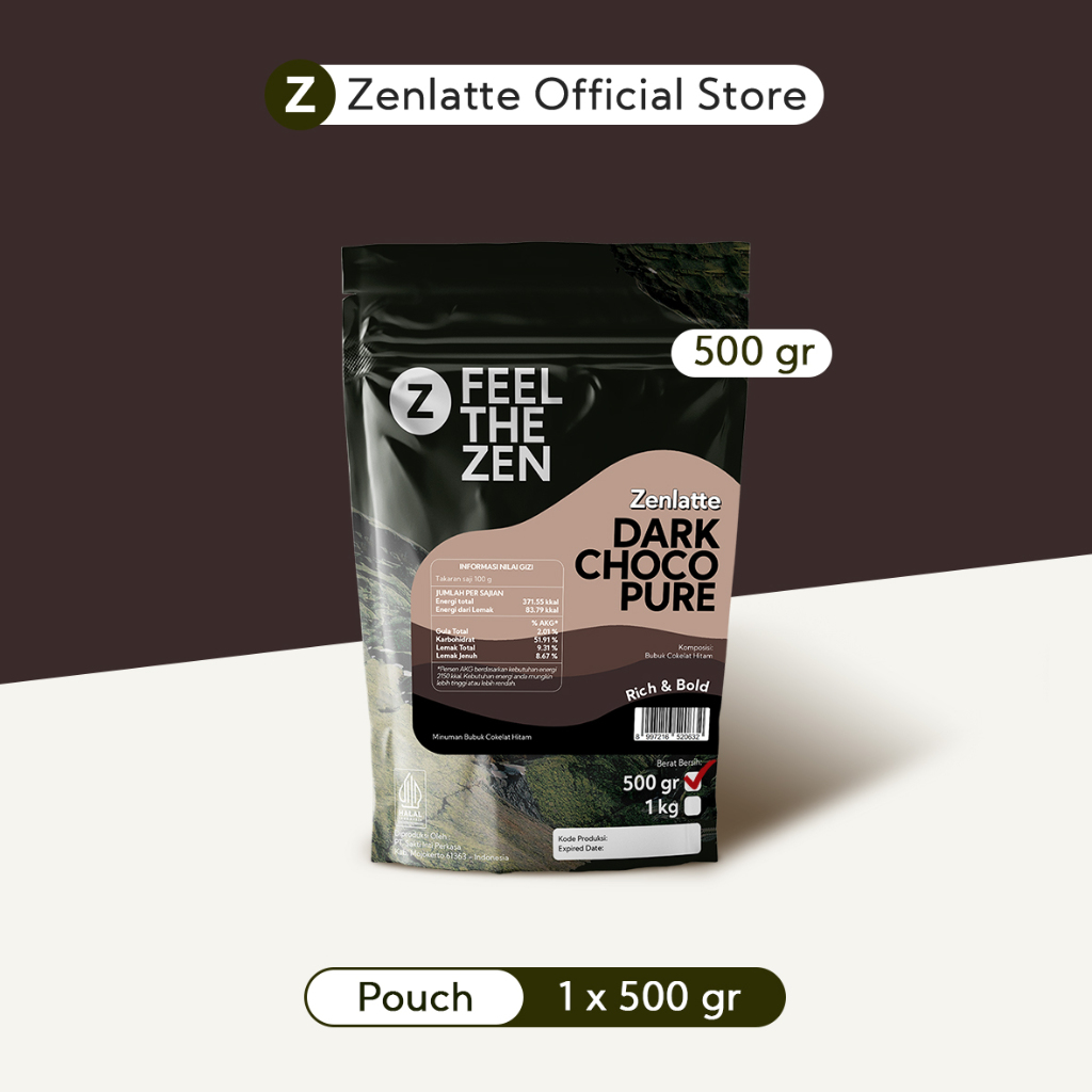 

Zenlatte Dark Choco Pure - Bag 500gr | Dark Chocolate Powder | Bubuk Dark Coklat | Pure Chocolate