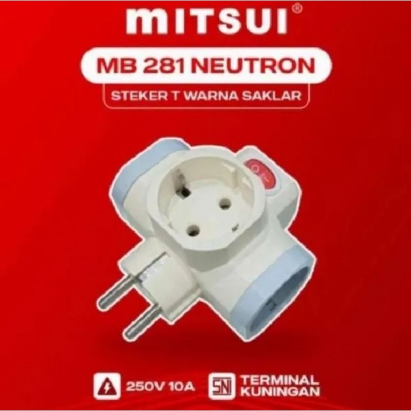 MITSUI MB 281 MB281 Steker T Arde Cabang 3 Plus Saklar Switch Kuningan Cok Colokan Sambung Sambungan