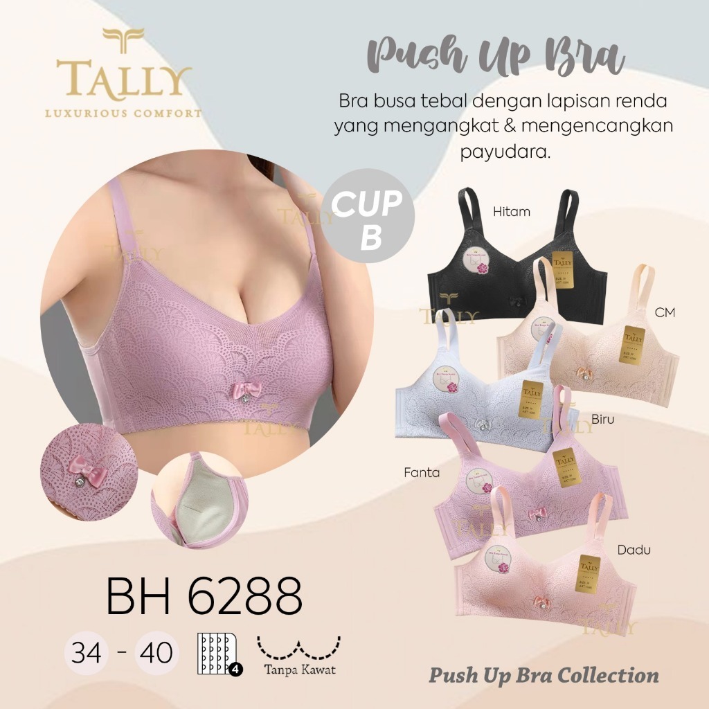 TALLY Bh Push Up Lapis Renda Cup B Busa Tebal Tanpa Kawat Kait 4 | BH Tally Comfort Fashionable Bra 