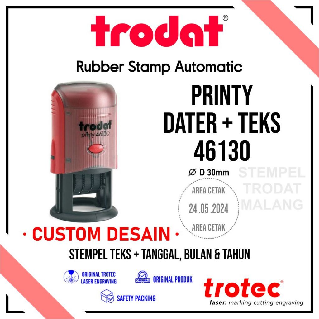 

Stempel Trodat 46130 bulat (Diameter 30mm) Stempel text + tanggal bulan tahun
