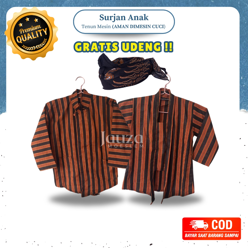 [PREMIUM ANAK BONUS UDENG BLANGKON] Baju Surjan Lurik Jawa Pria Dan Wanita| Baju Lurik jawa Anak Lak
