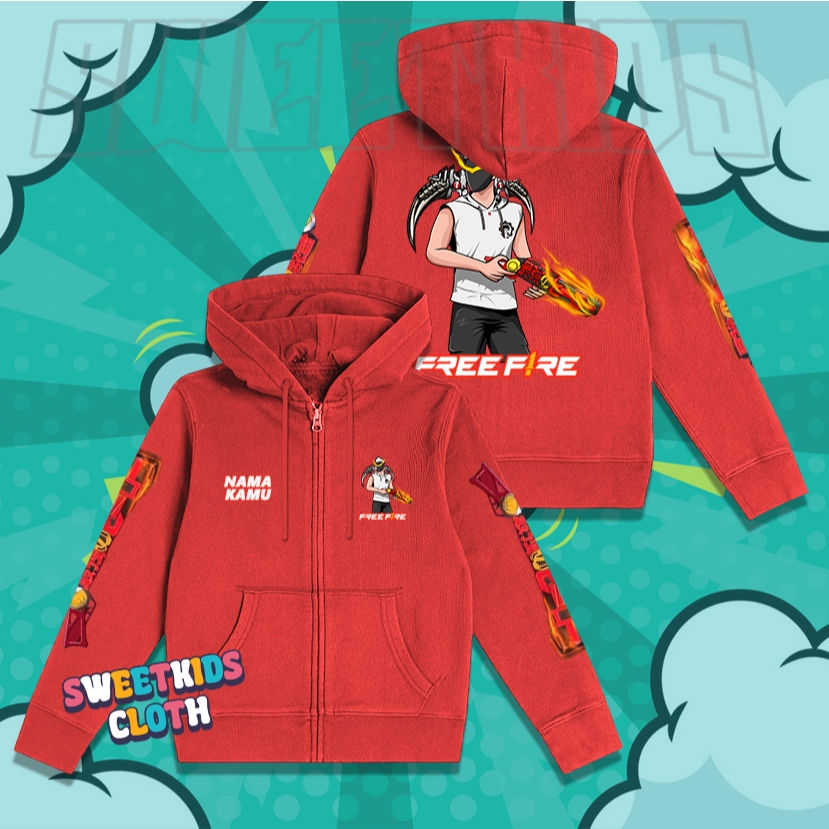 Hoodie Zipper Anak FF Free Fire Skin SG OPM M1887 / Jaket Anak FF Skin SG M1887 OPM Free Fire Gratis