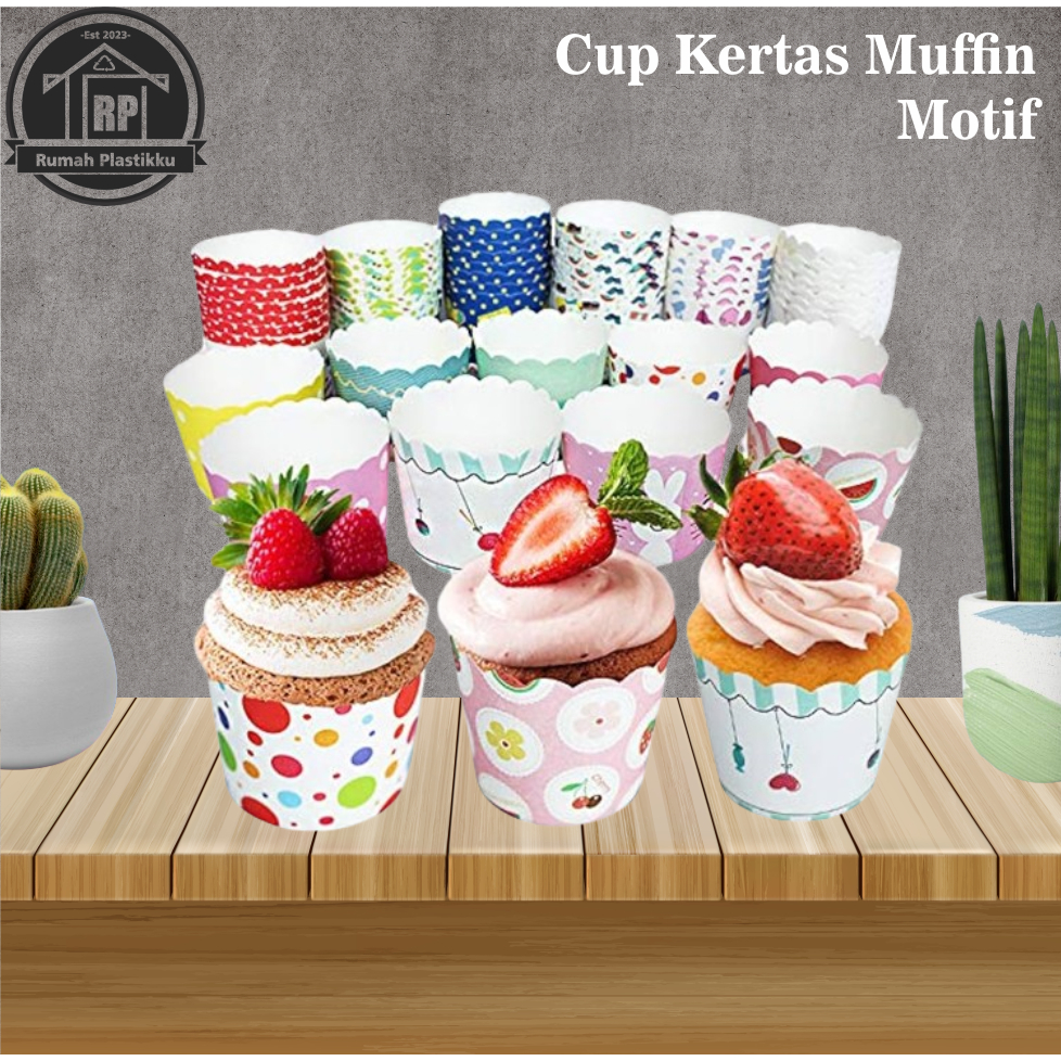 Paper Cup Muffin / Kertas CupCake / Motif Random / Ukuran M dan S