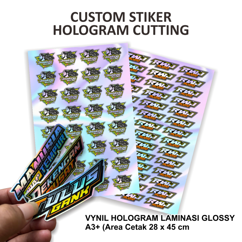 

CETAK STIKER VYNIL HOLOGRAM ANTI AIR CUSTOM DESAIN SENDIRI SOUND BALAP BLITAR