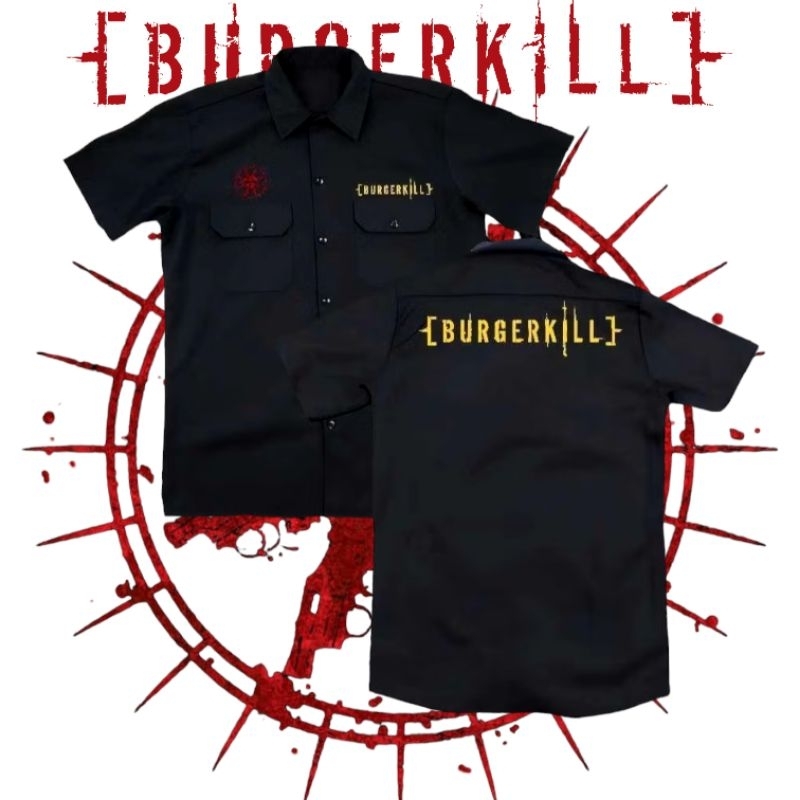 kemeja WORKSHIRT pendek  BURGERKILL model terbaru distro - kemeja PDH pendek casual MUSIK METAL terb