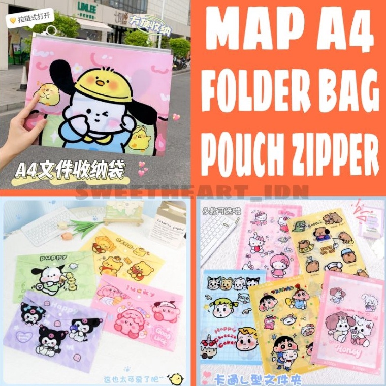 

KODE M12D 4PCS Pouch transparan A4 Map kancing A4 Folder Bag Sario A4