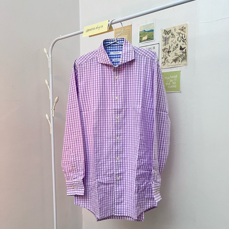 [PRELOVED] Kemeja Slimfit Gingham Lilac Isaac Mizrahi