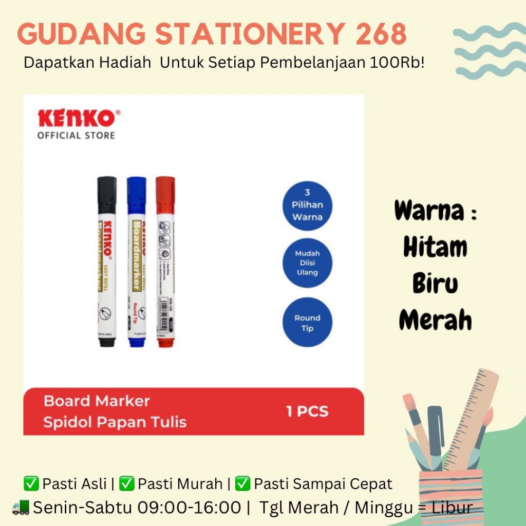

Spidol Whiteboard Kenko WM-100 / Spidol Papan Tulis Kenko WM-100 / Kenko Spidol Papan Tulis Bisa di Hapus WM-100