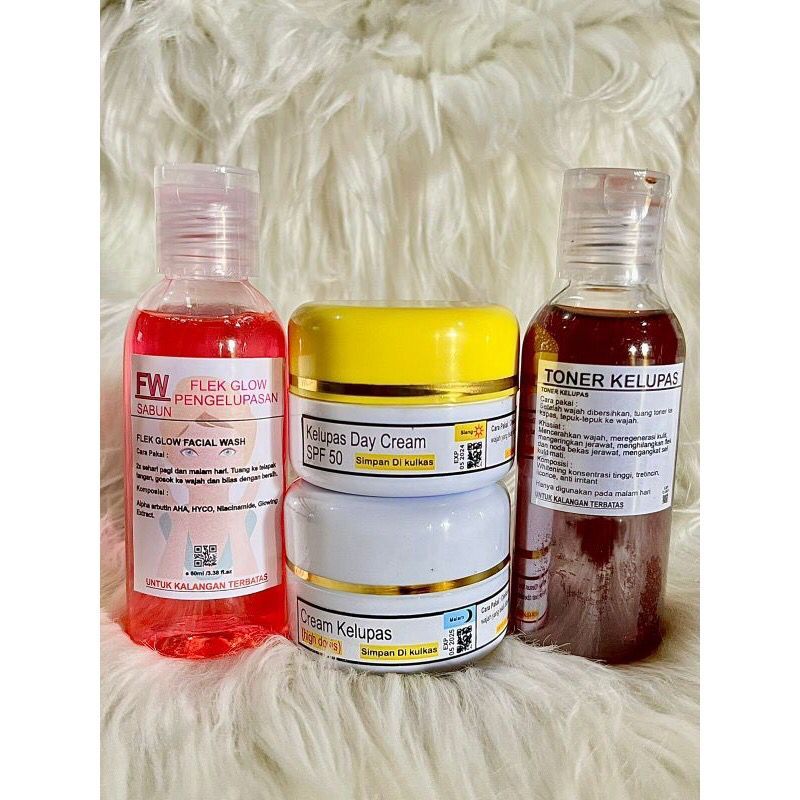 PAKET LENGKAP KELUPAS/CREAM SIANG & MALAM/SABUN PINK/TONER KELUPAS