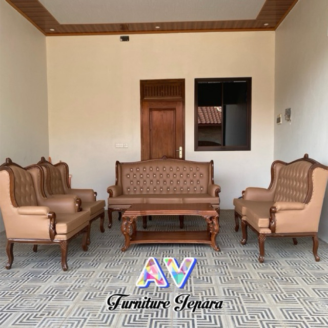 Set sofa Ruang Tamu finising natural model minimalis 3211+Meja