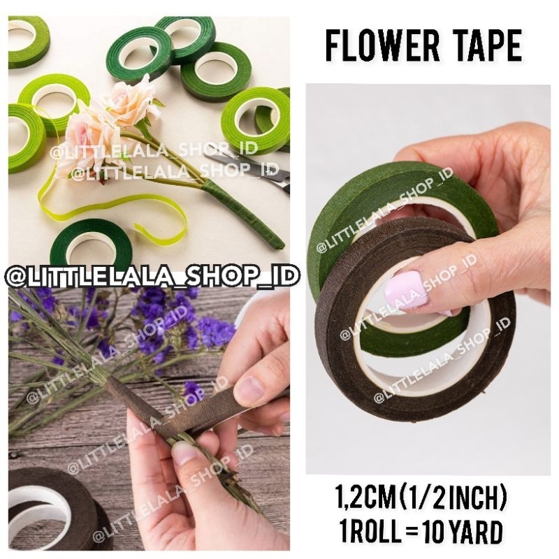 

Flower tape 10 Yard 1,2cm 1/2 Inch/floral tape Warna hijau/warna coklat/lem bunga/isolasi bunga/double tape bunga