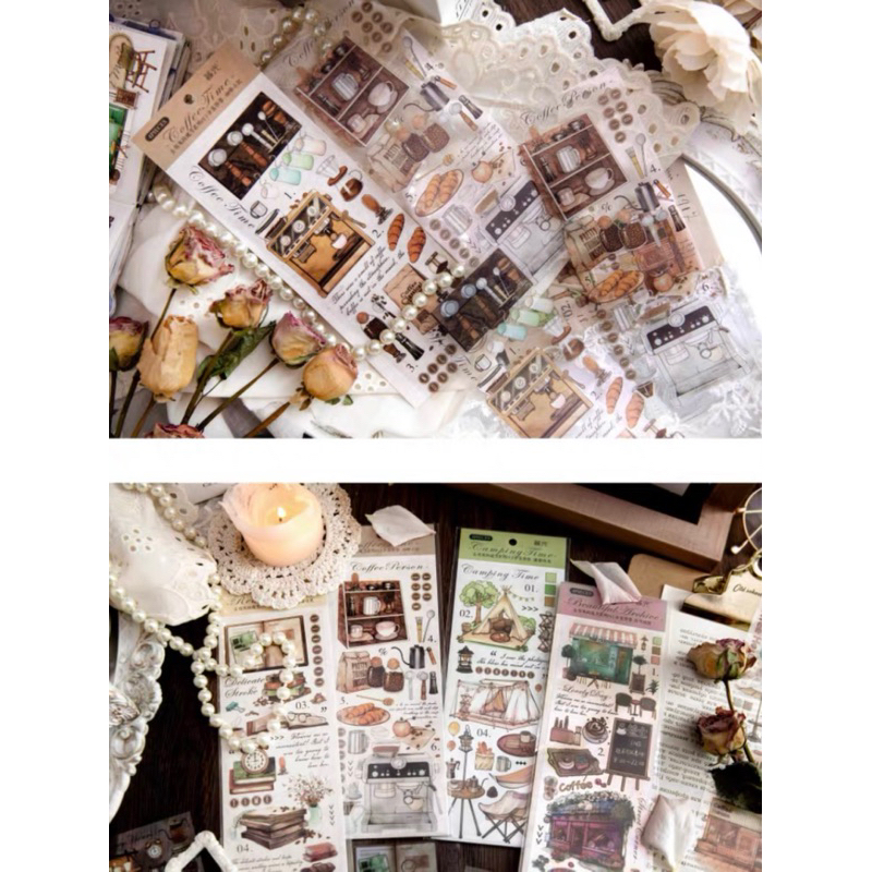 

Camping Sticker Pet Tape / Coffeshop Pet tape Sticker / Masking Tape Furniture / Deco Stiker Daily Life / Pet Tape 1 pack 6 sheets / Pet Tape Untuk Journaling / Pet Tape Untuk Scrapbook