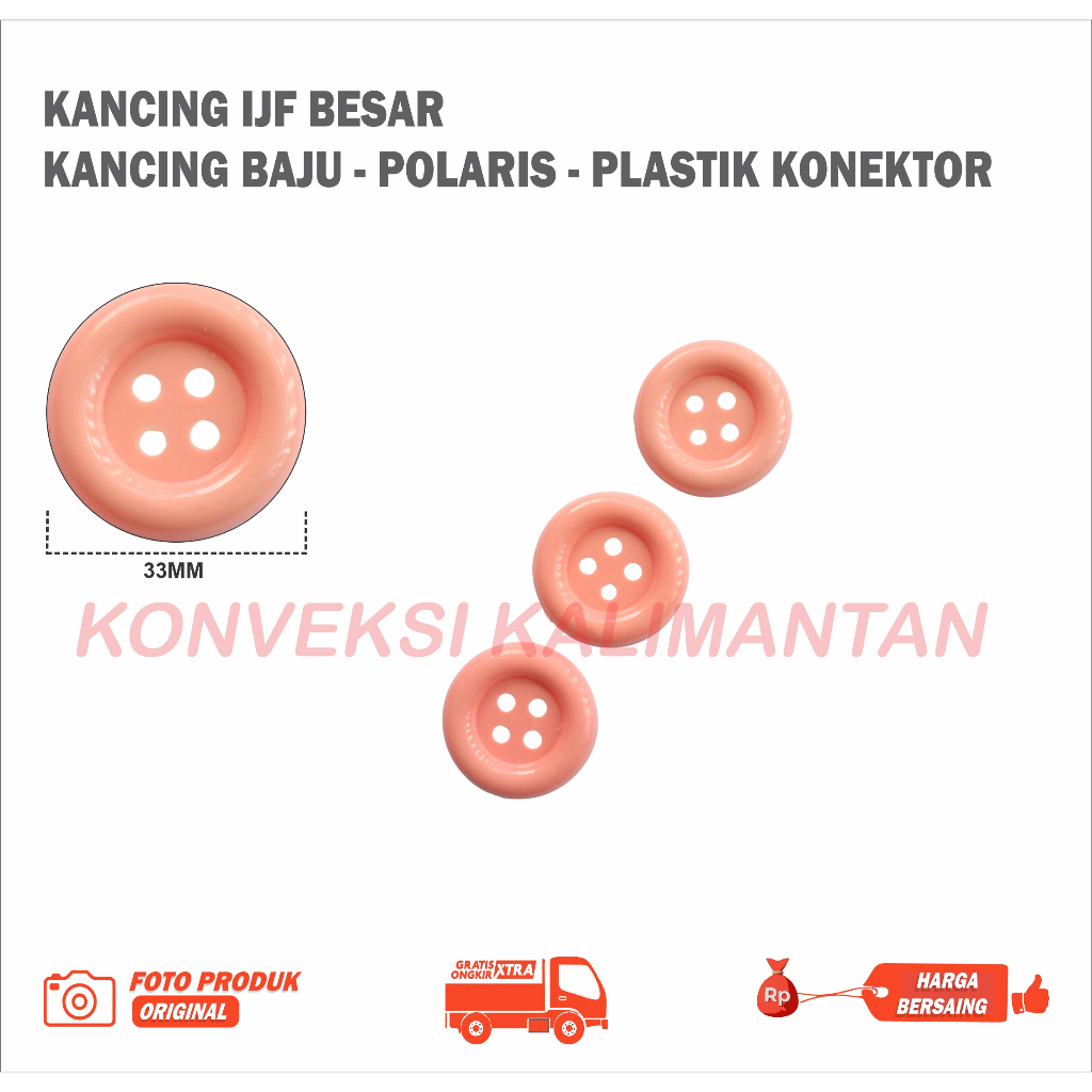 KANCING IJF 33 MM / KANCING BAJU BESAR / KANCING KONEKTOR / 3 PCS