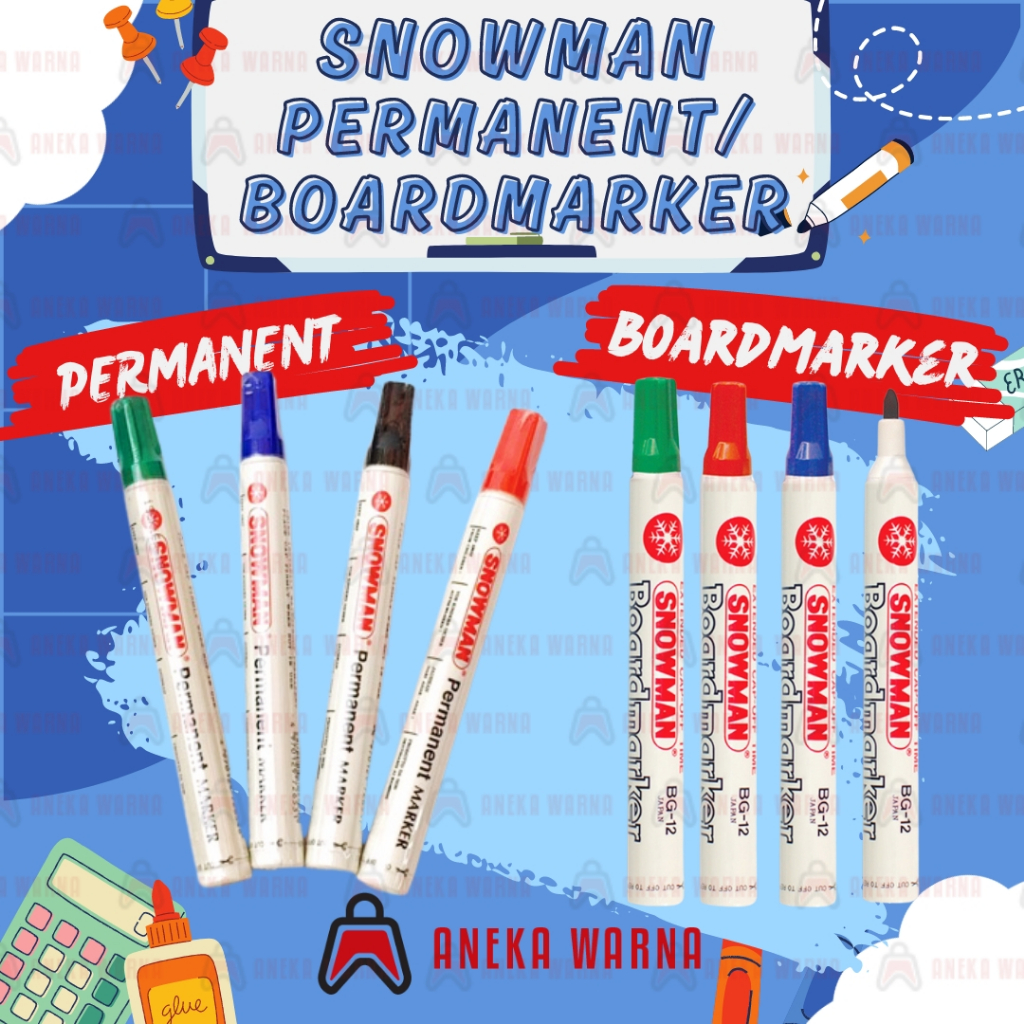 

SPIDOL SNOWMAN PERMANENT/NON PERMANENT (BOARDMARKER) | WARNA HITAM BIRU MERAH HIJAU KUNING (PACK)