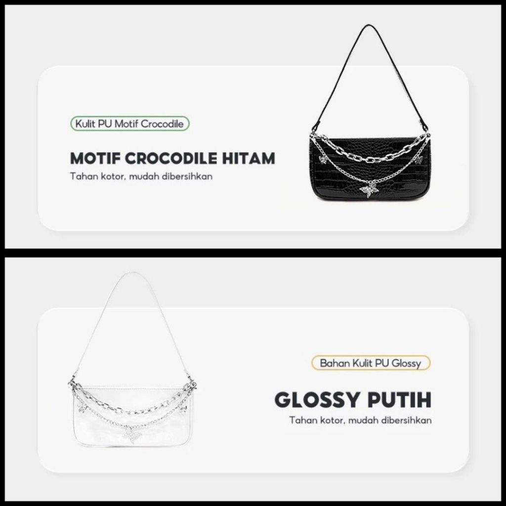 KKV Dunns - Tas Bahu Wanita Glossy - Hitam & Putih