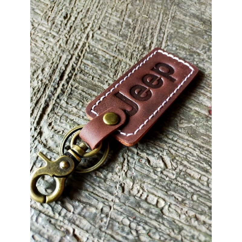 Gantungan kunci kulit sapi asli jeep willys