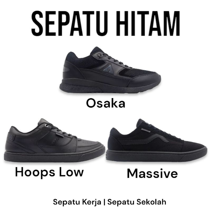 Aerostreet 37-44 Massive & Hoops Low (All Black) - Sepatu Sneakers Sport | Sepatu Sekolah | Sepatu K