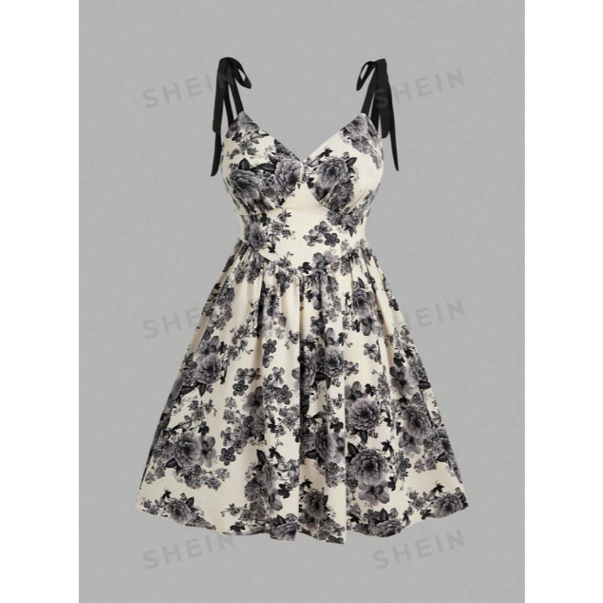 SHEIN MOD Plus Size Ink Flower Print Cami Dress