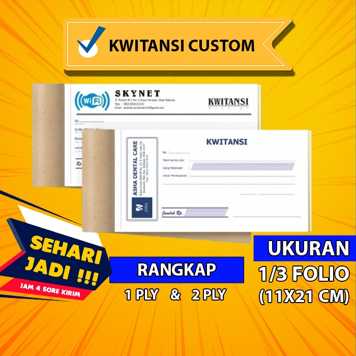 

CETAK KWITANTSI CUSTOM SATUAN 1/3 Folio 1 PLY / 2 PLY CETAK NOTA