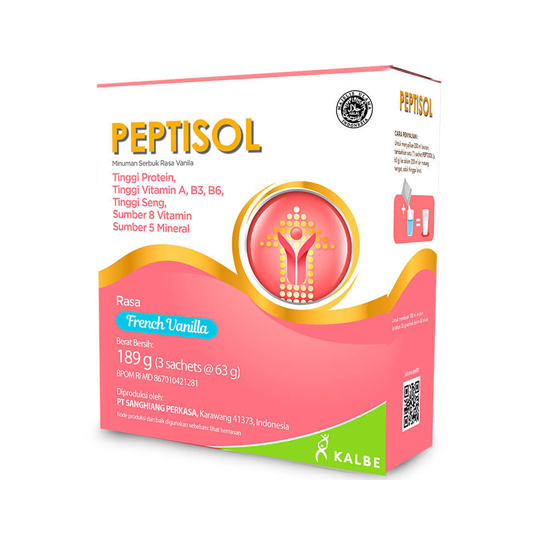 

PEPTISOL RASA FRENCH VANILA 189 GRAM ISI 3 SACHET PER BOX SUSU TINGGI PROTEIN