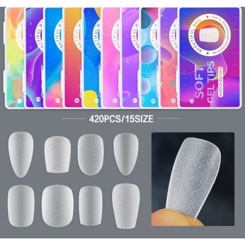 

RAINBOW SOFT GEL TIP 420 Pcs Full Buff Nail Extension Kuku Palsu