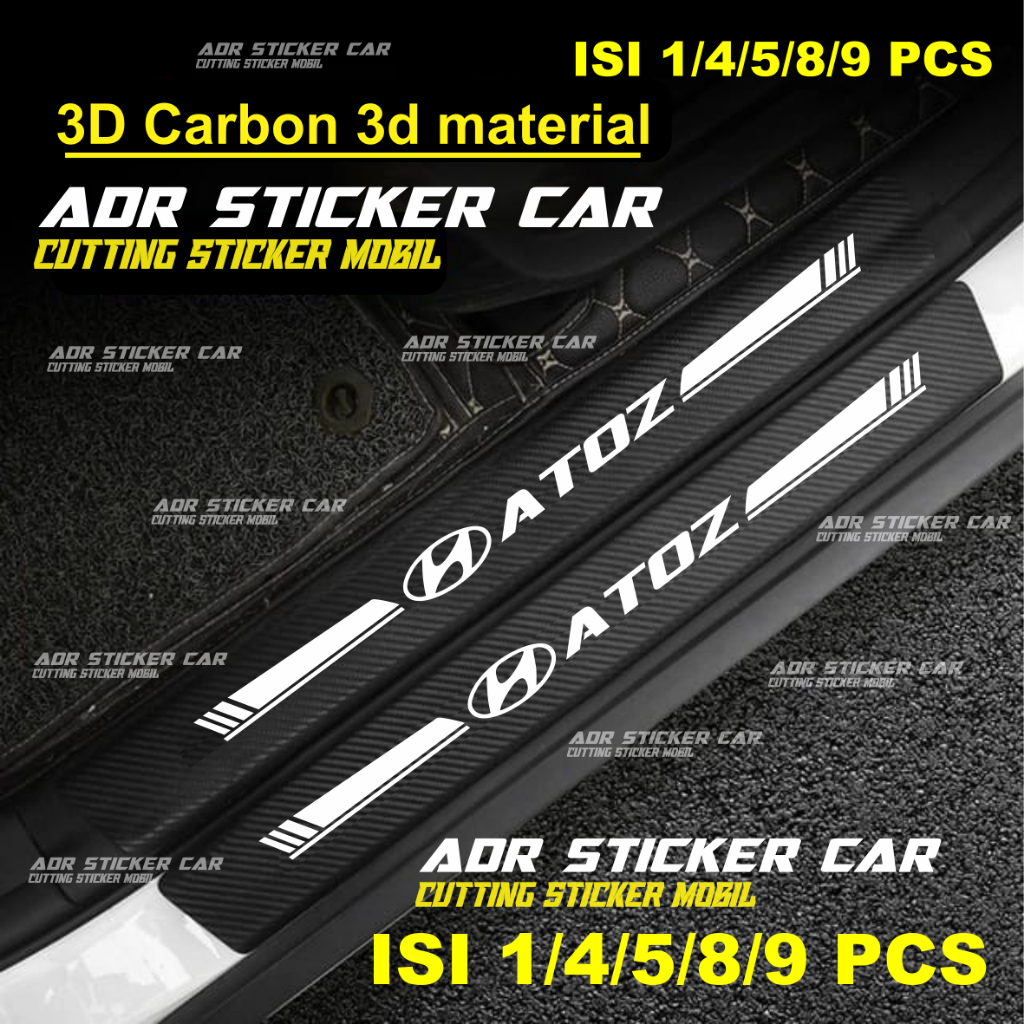 9PCS Sticker Sill Plate carbon 3D mobil hyundai atoz sticker carbon 3D pelindung pijakan kaki mobil 