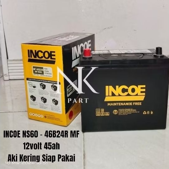 Aki Mobil Suzuki Swift, SX4, X Over Accu Incoe NS60 46B24R MF 45Ah