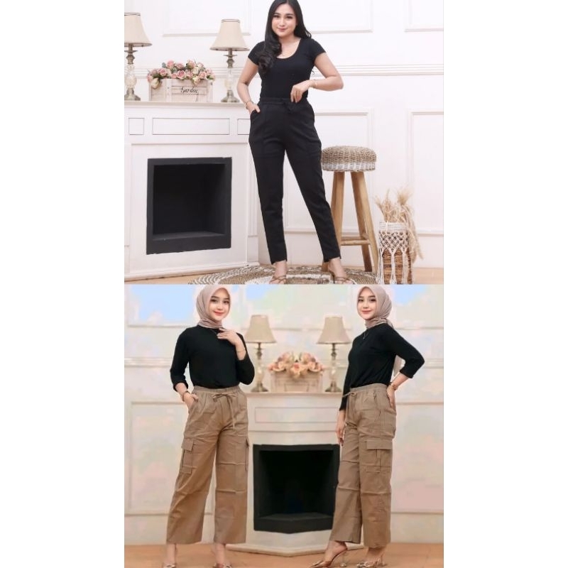 Celana baggy dan cargo wanita jumbo bahan chinos premium
